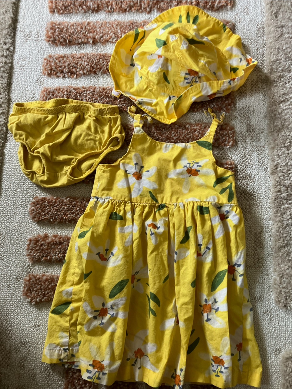 Carter's | Yellow Floral Dress Matching Hat | 18 Months